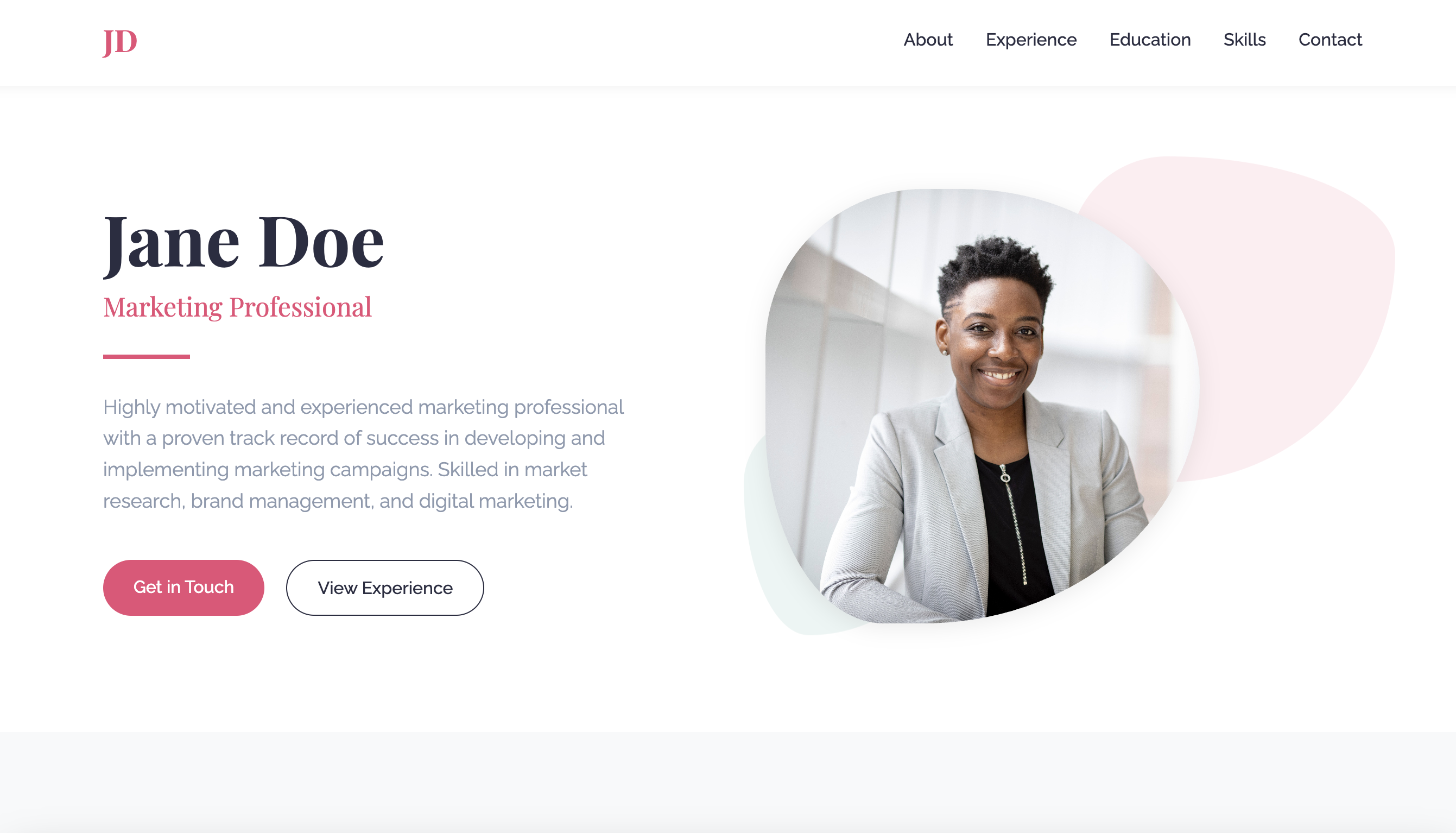 Jane Doe's portfolio website preview