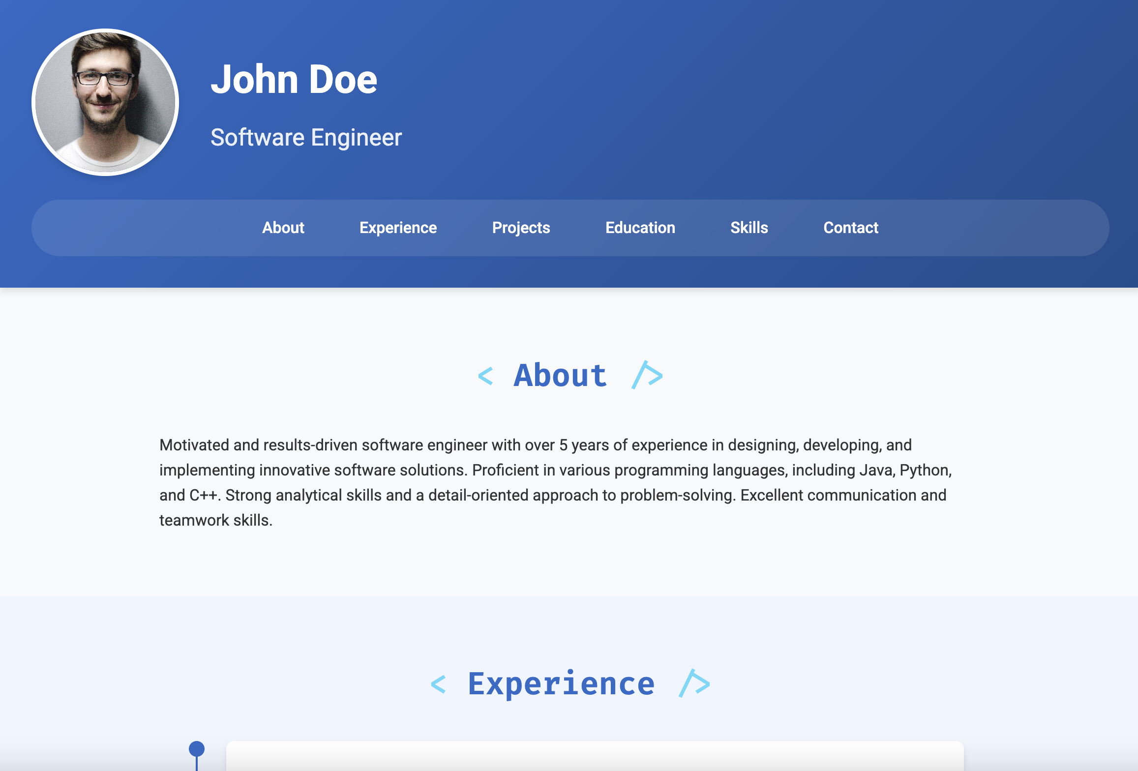 John Doe's portfolio website preview